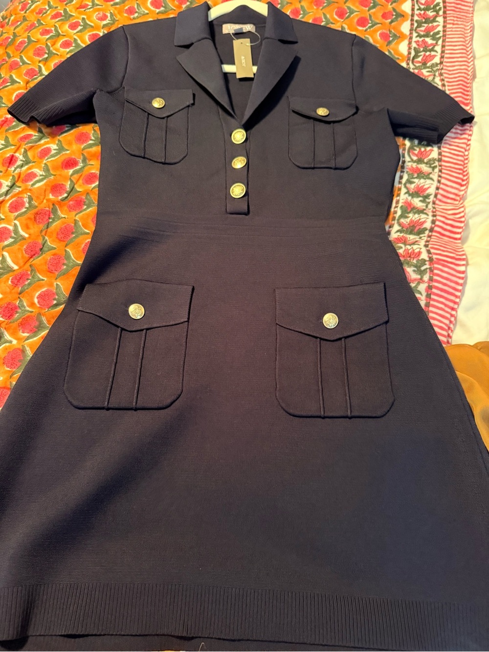 Navy Short Sleeve Knit Dress with Gold Buttons gorgeous never worn with tag.